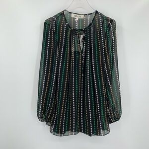 DVF Diane von Furstenberg Gretchen Dot stripe black green blouse new Small 4 6